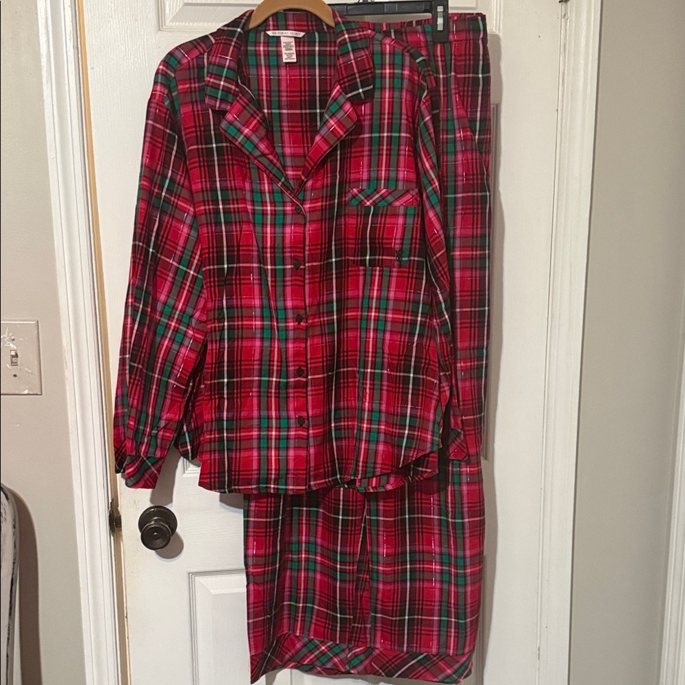 Victoria's Secret Women's Plaid Pajama Set - Red, Pink and Green